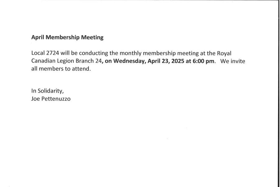 April 23, 2025 - Membership Meeting Notce