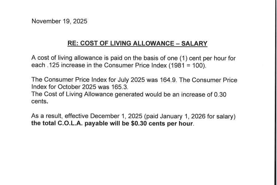 COLA Release - November 19, 2025