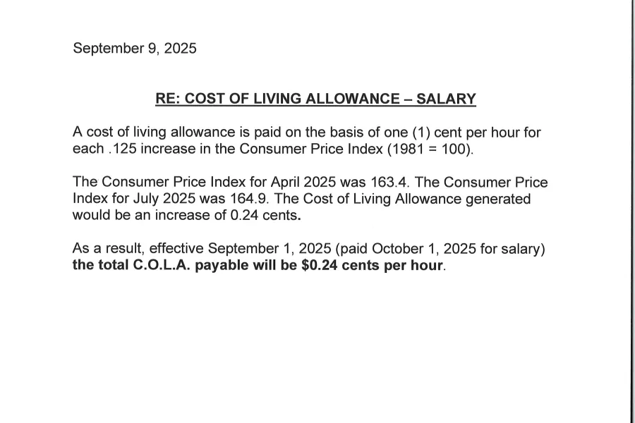 COLA Release - September 9, 2025