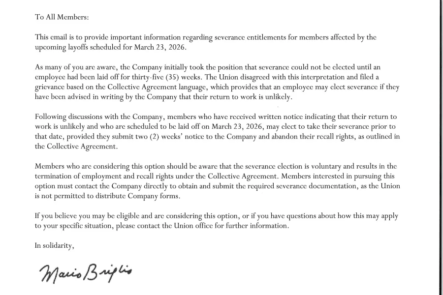 Severance Option for Affected Members