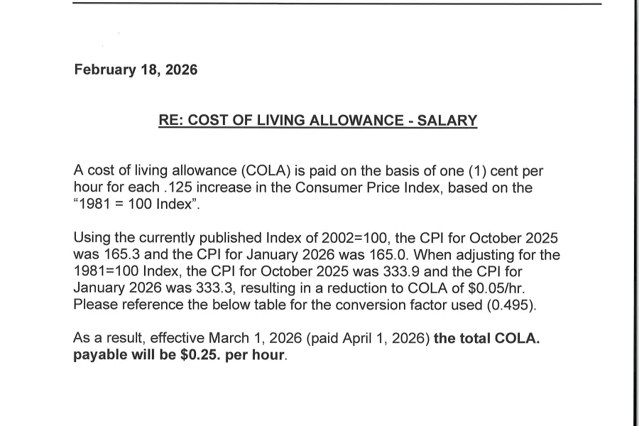 COLA Release - February 18, 2026
