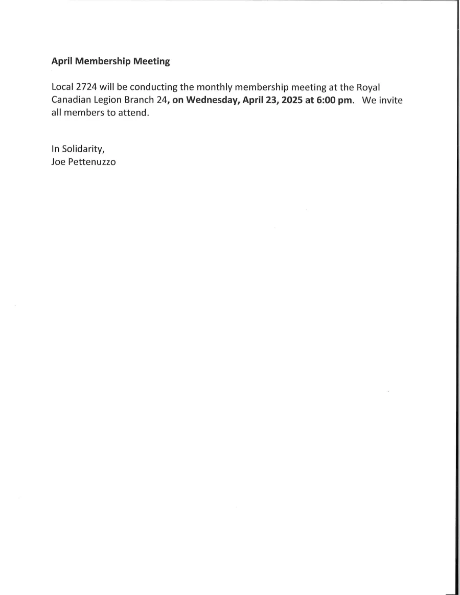 April 23, 2025 - Membership Meeting Notce