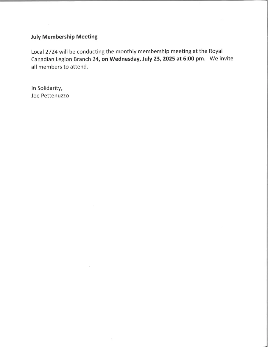 Membership Meeting Notice - July 23, 2025