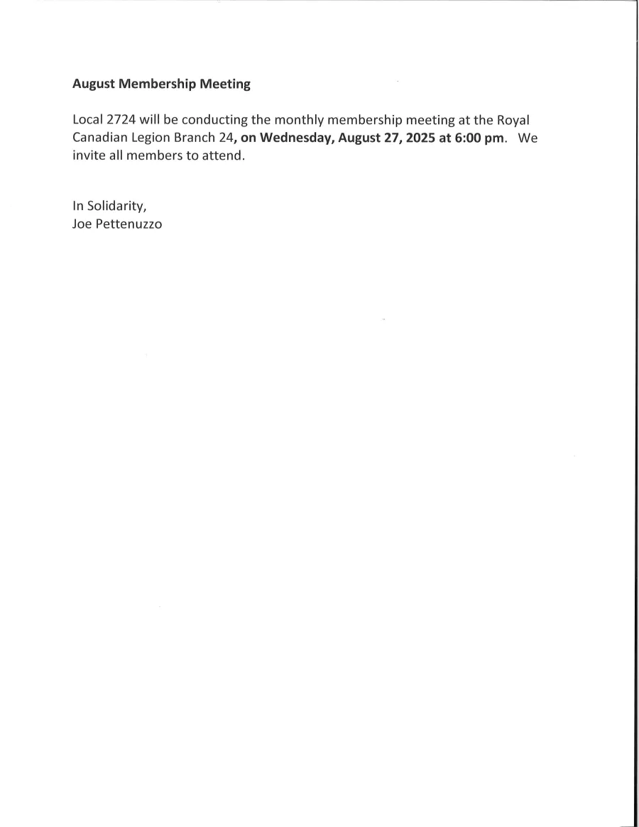 Membership Meeting Notice - August 27, 2025