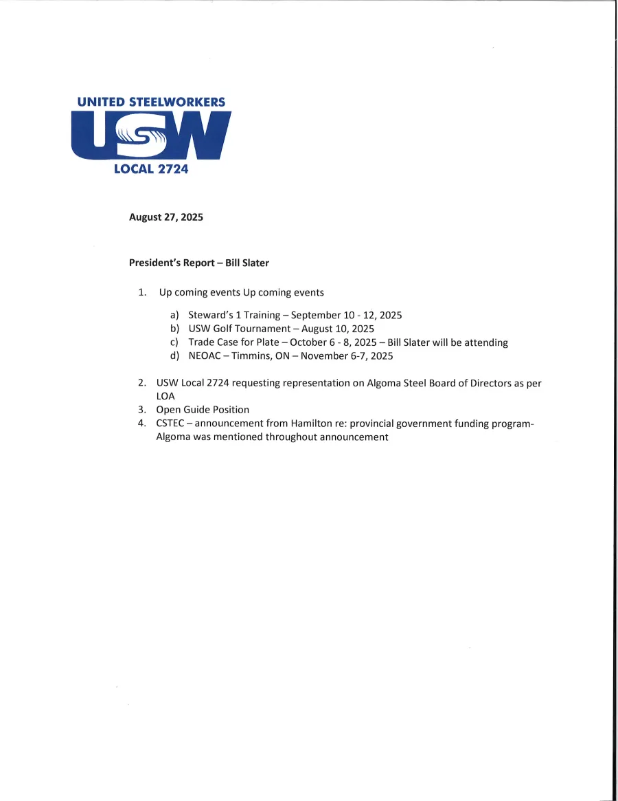 President's Report - August 27, 2025