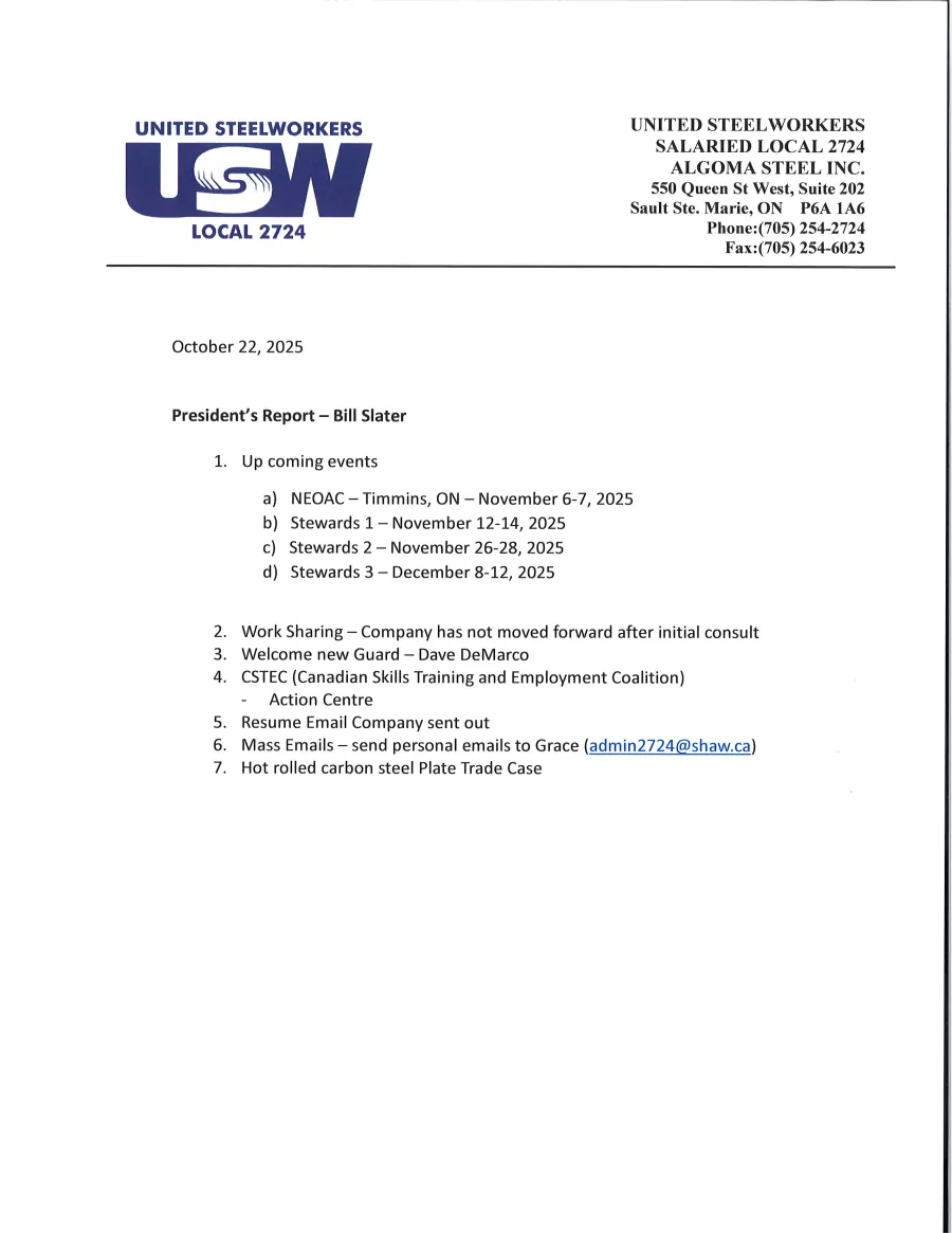 President's Report - October 22, 2025