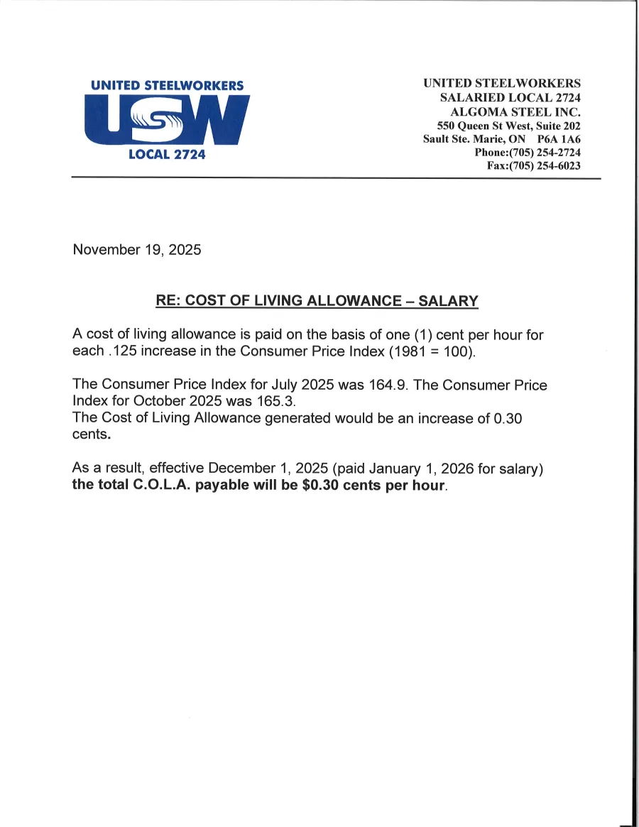 COLA Release - November 19, 2025