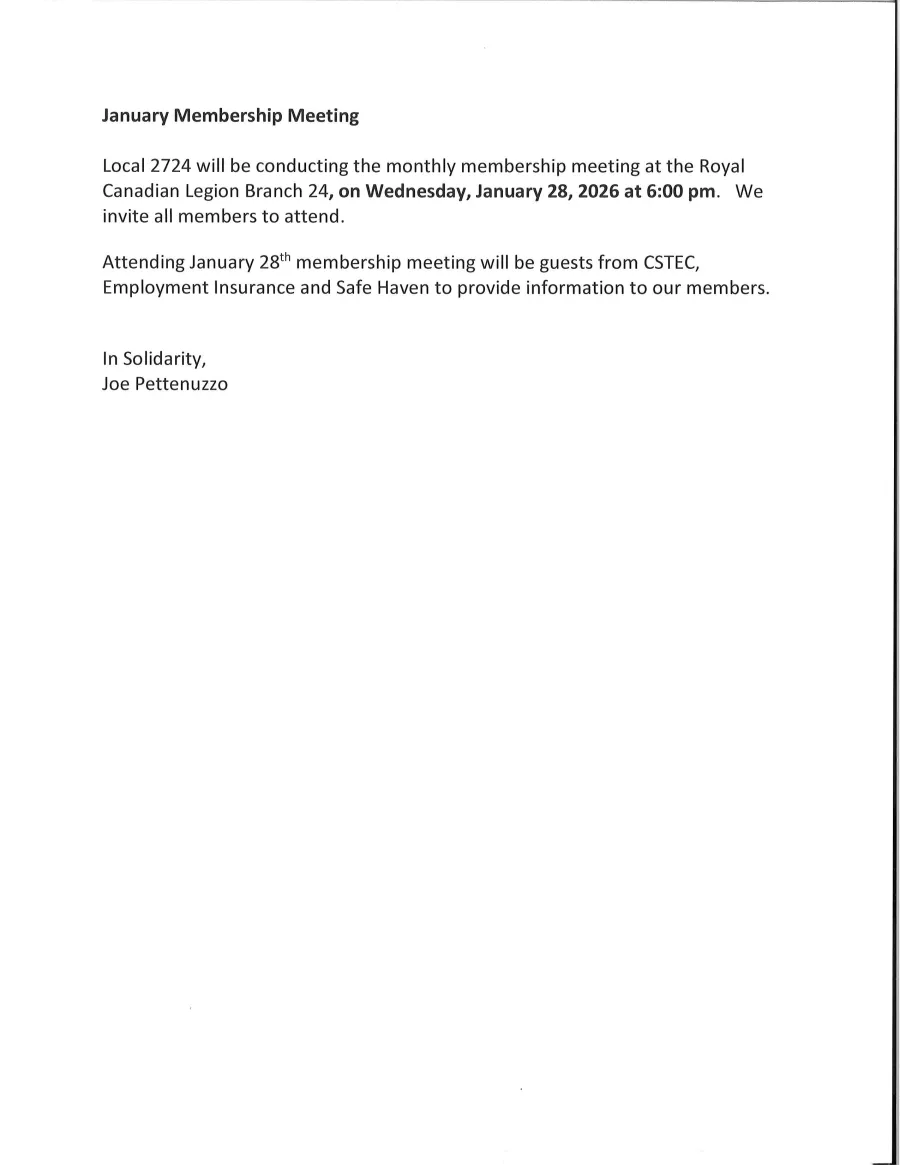 January 28, 2026 Membership Meeting Notice