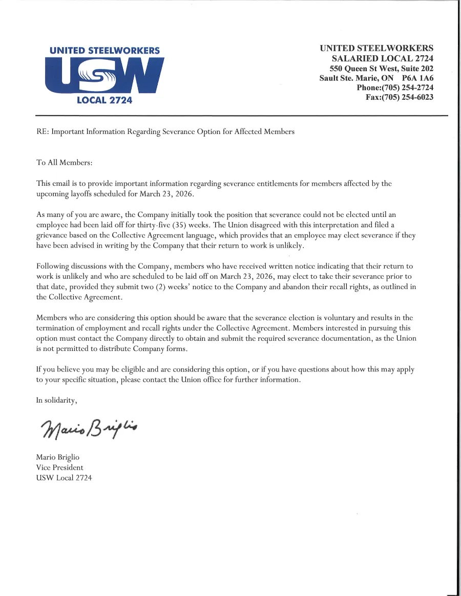 Severance Option for Affected Members